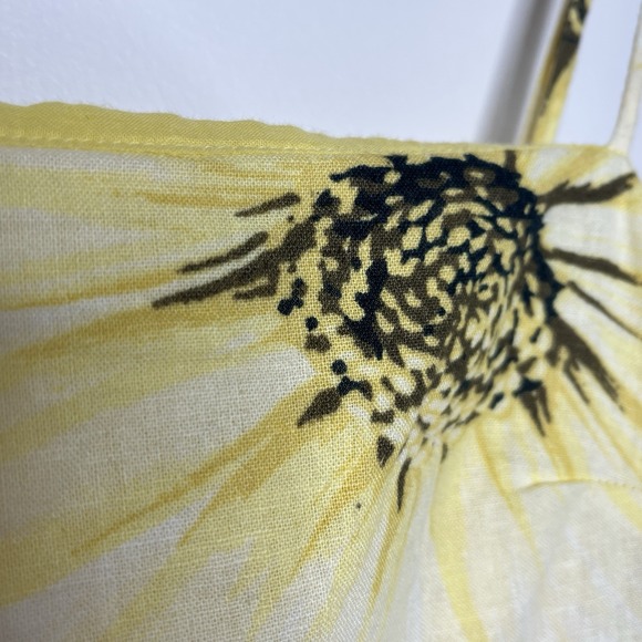 Y2K Sunflower Print Linen Mini Dress Yellow Womens XS Cami Sundress Floral H&M - Picture 2 of 7